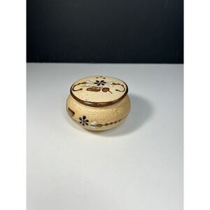 VintageTrinket Dish w/Lid Signed Hand Painted Mexican Pottery Stoneware
